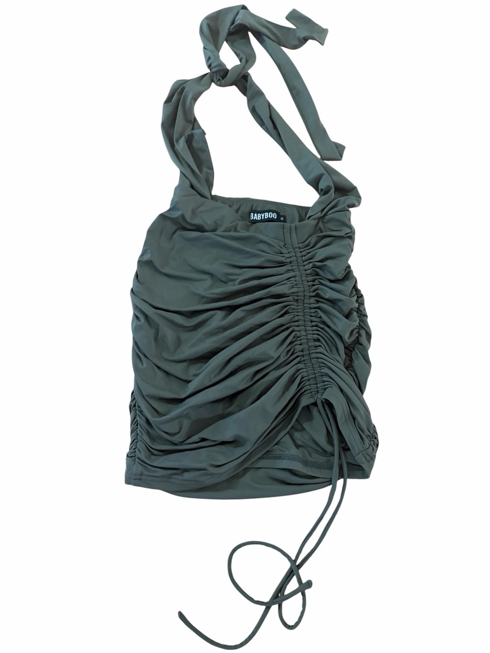 BABYBOO Ruched Halter Tank Top in Olive Green
